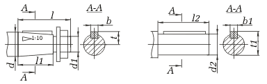 Присоединительные размеры выходных валов трехступенчатых коническо-цилиндрических редукторов КЦ2